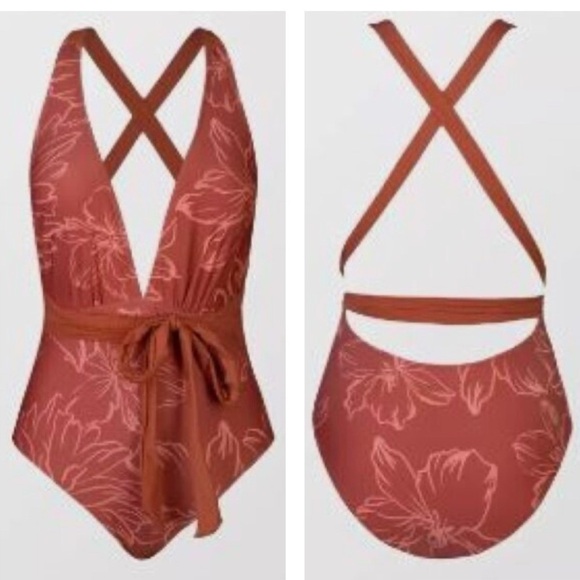 Cupshe Deep V-Neck Open Crisscross Back One-Piece - Picture 3 of 10